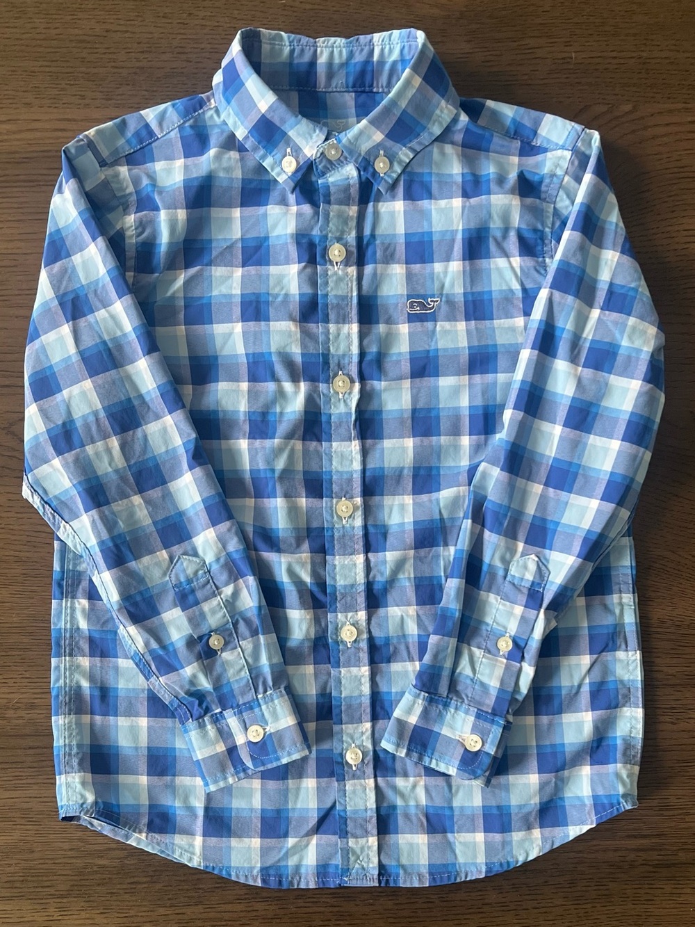 Vineyard Vines Boys’ Performance Blue Gingham Plaid Check Button-Down Shirt